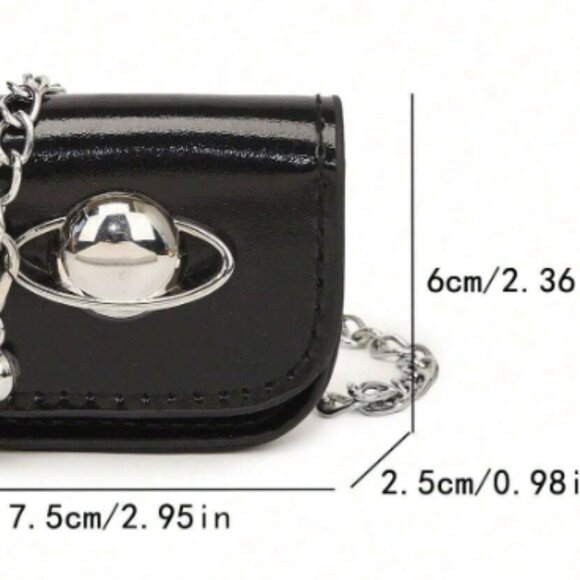 Mini Glossy Black Patent Leather Crossbody Bag – W/Saturn Planet Detail🪐 - Picture 2 of 7